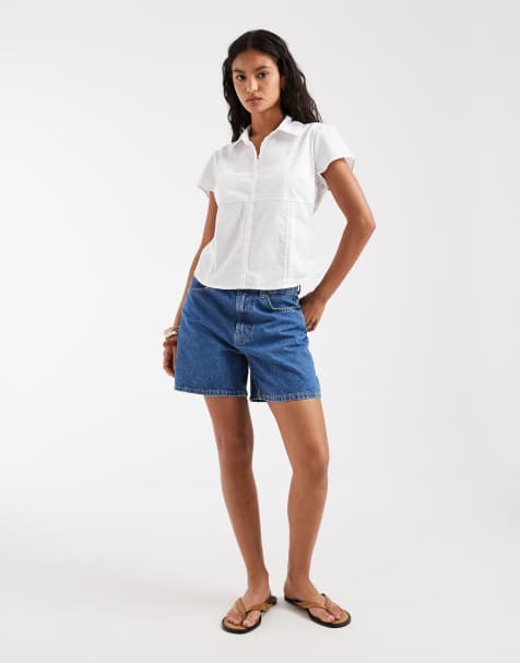 Hollister embroidered short sleeve shirt in white - view 1