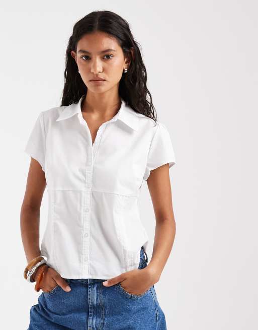 Hollister embroidered short sleeve shirt in white, 2 of 4