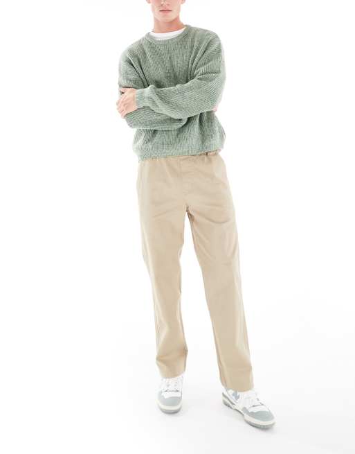Hollister – Entspannte Hose in Beige mit geradem Bein und elastischem Bund