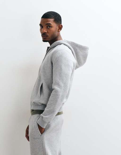 Hollister essential logo boxy fit hoodie in light grey, 1 of 5