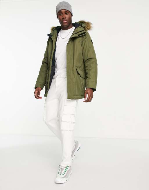 Hollister all weather faux fur trim & lining hooded parka in green