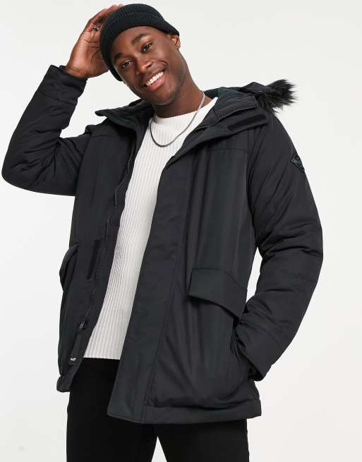 Hollister - Everyday - Parka met capuchon met rand van imitatiebont in zwart