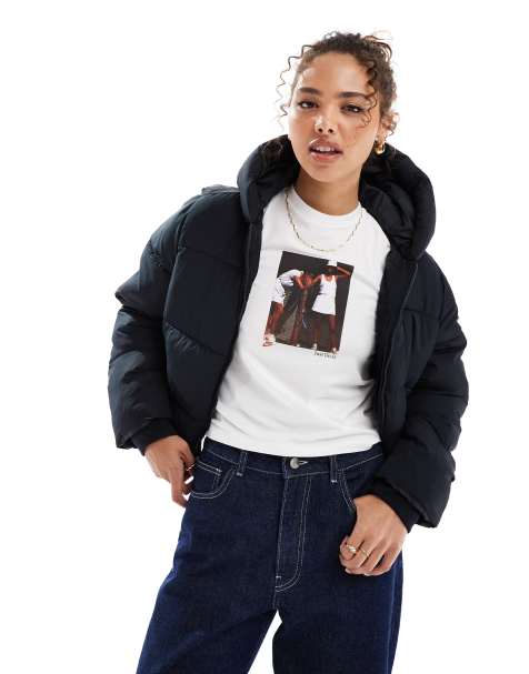 Hollister - Everyday - Sort cropped jakke med hætte og polstring - view 1