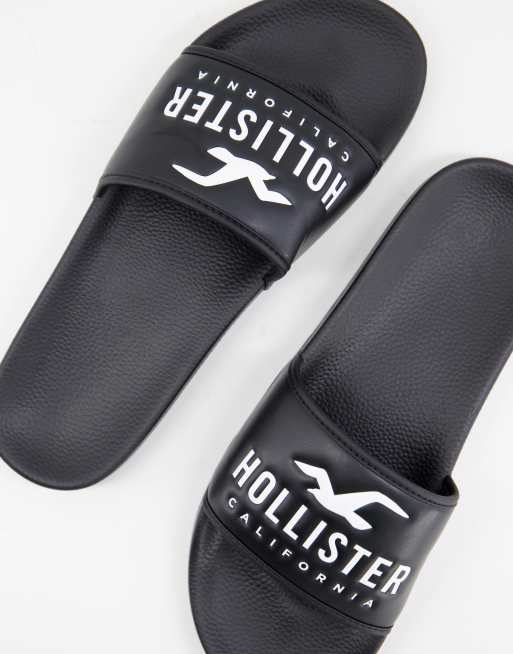 Hollister Exclusive to Asos icon logo sliders in black ASOS