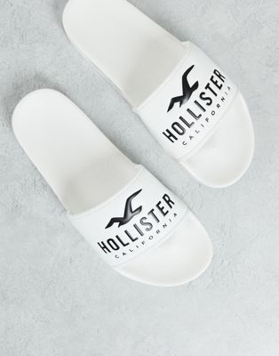 Mules et tongs Hollister - Exclusivité  - Claquettes à logo emblématique - Blanc
