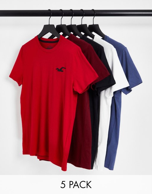 Hollister – Exploded – Zestaw 5 T-shirtów w kolorach czarnym, niebieskim, czerwonym i białym z logo