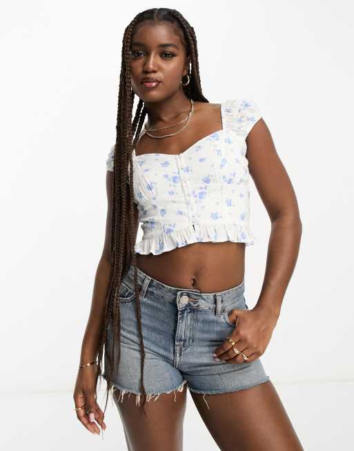 Hollister eyelet corset top in white with trim detailing