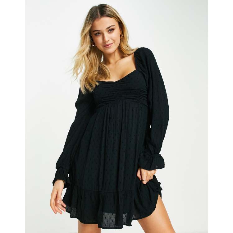 Hollister eyelet fitted mini dress in black ASOS