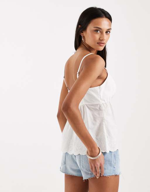 Hollister eyelet scallop hem cami top in white, 4 of 4