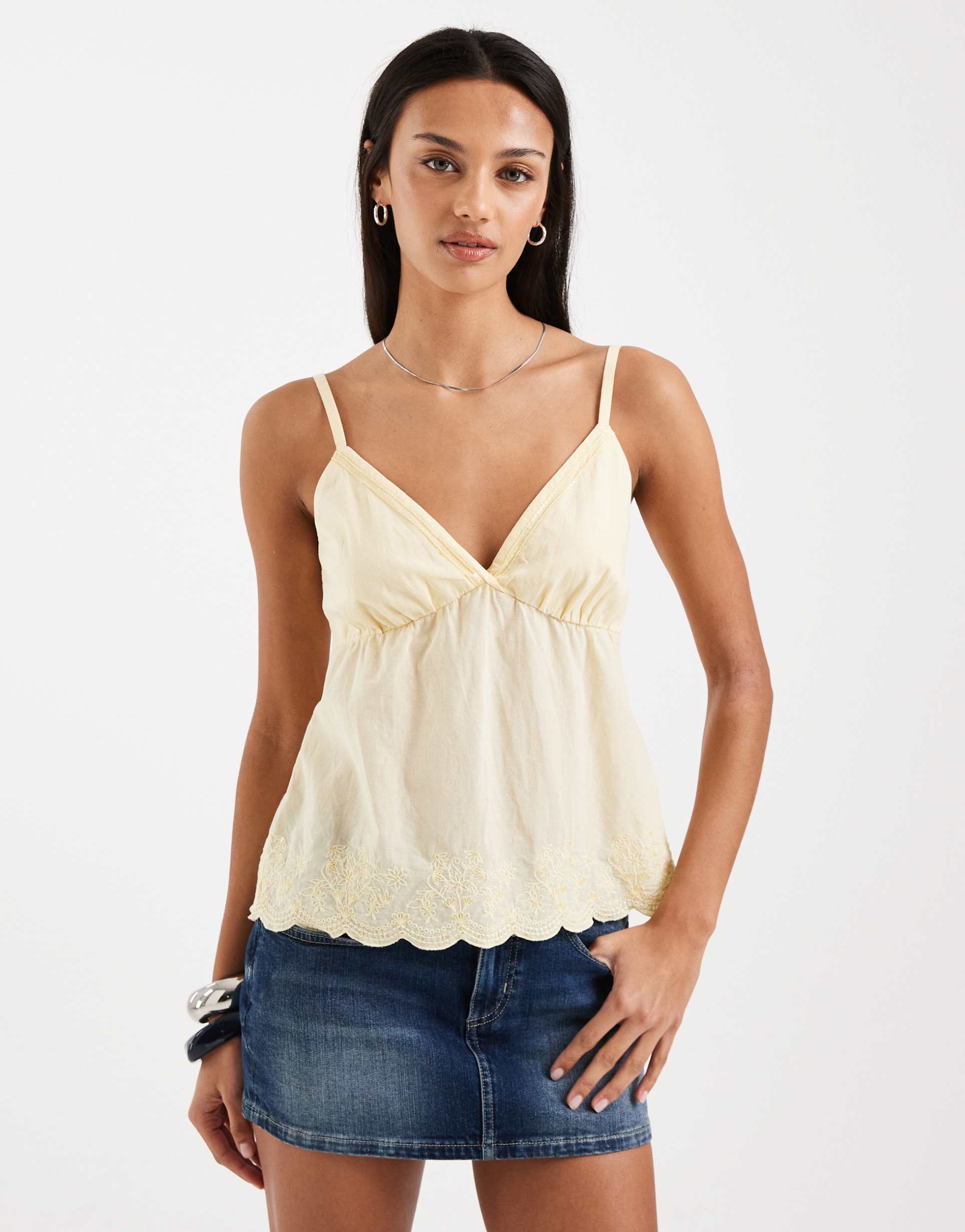 hollister eyelet scallop hem cami top in yellow