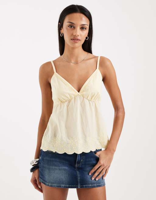 Hollister eyelet scallop hem cami top in yellow