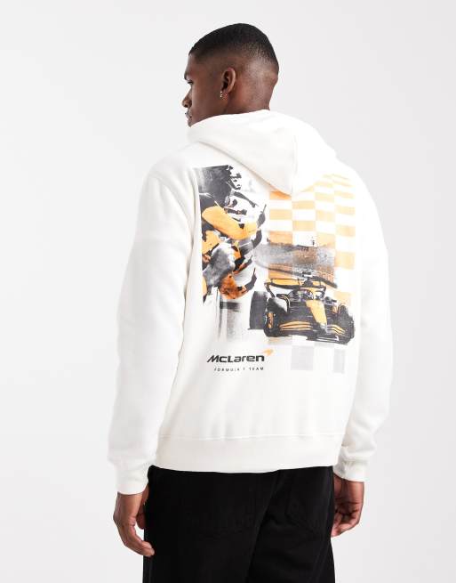 Hollister – F1 – Vit huvtröja med boxig passform och tryck baktill