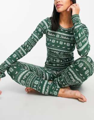 Hollister fairisle print pajama set in green