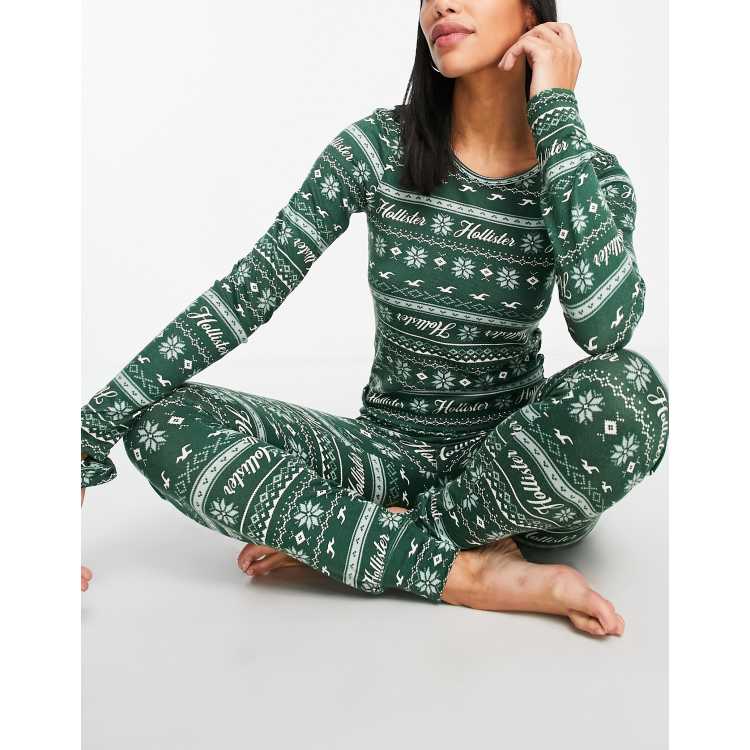 Hollister fairisle print pyjama set in green