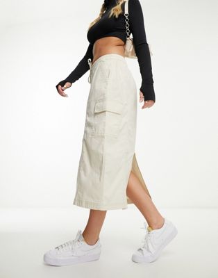 Hollister parachute midi skirt with adjustable waist in cream - ASOS Price Checker