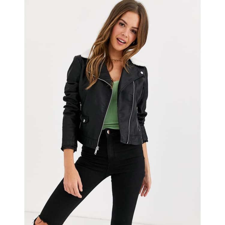 Hollister leather jacket womens cheap