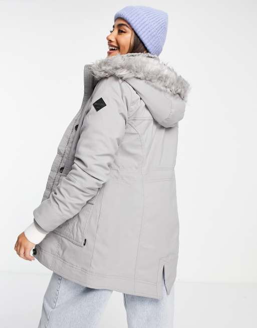 Grey parka with fur hood outlet
