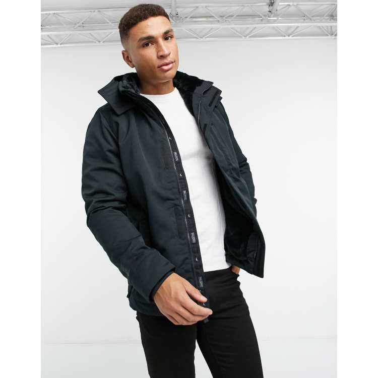 Hollister faux fur lined hooded parka coat in black