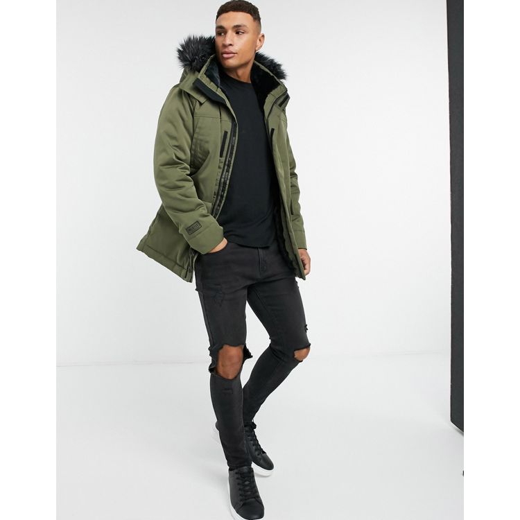 NWT Hollister by Abercrombie Men Faux Fur Lined Parka Jacket Coat Olive  Green S