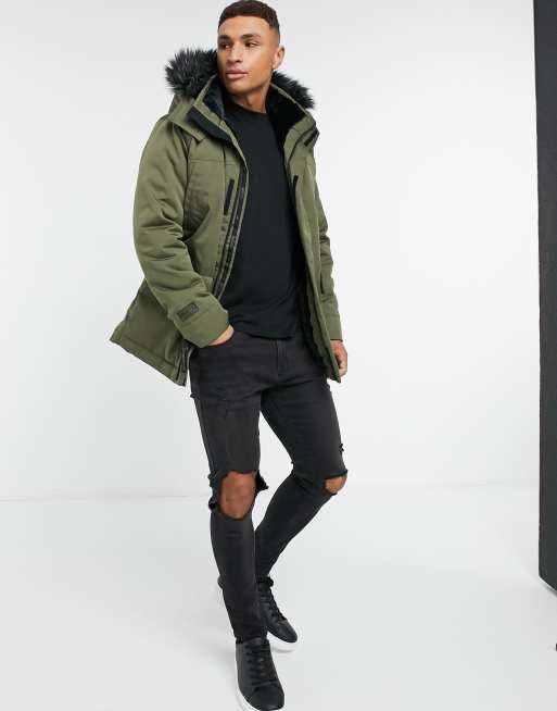 Hollister, Jackets & Coats, Hollister Heritage Collection Faux Fur Lined  Parka Jacket In Olive Green