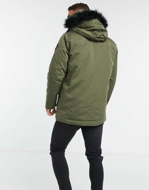 Bellfield parka with faux fur hood in forest khaki store