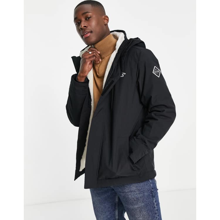Hollister faux fur lined hooded parka jacket in black ASOS