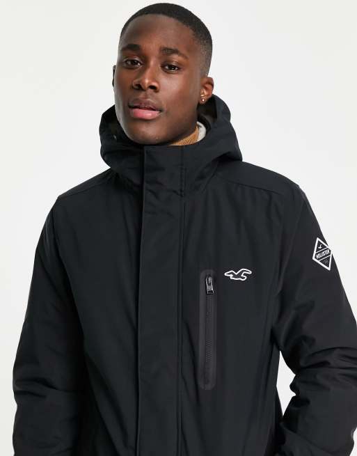 Hollister Faux Fur Lined Hooded Parka Coat in Black for Men