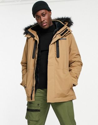 Hollister faux fur trim hooded heavyweight parka coat in brown