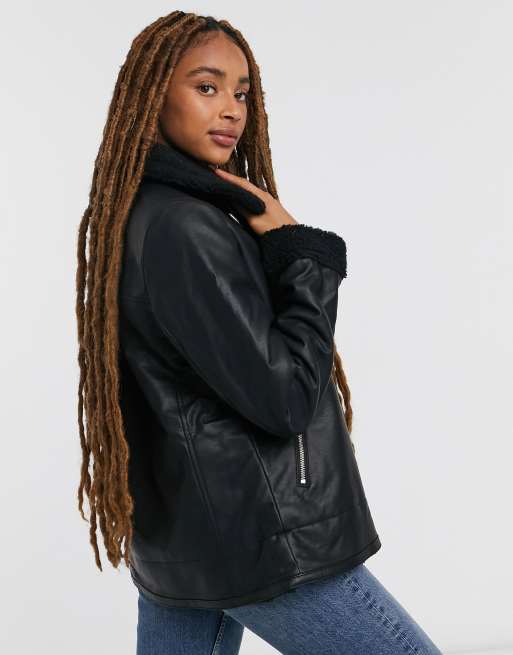 Hollister leather clearance jacket womens
