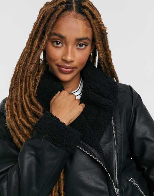 Hollister faux leather biker jacket in black BLACK