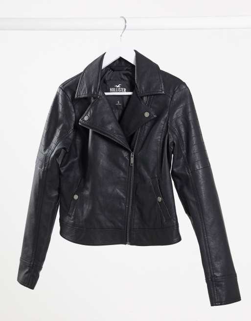 Hollister faux leather biker jacket in black ASOS