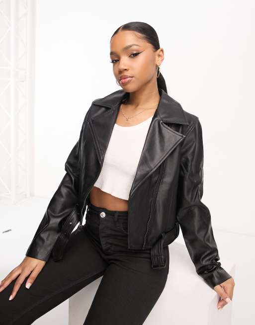 Hollister faux leather biker jacket in black
