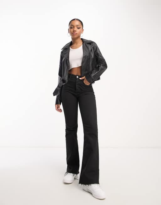 Hollister faux leather biker jacket in black