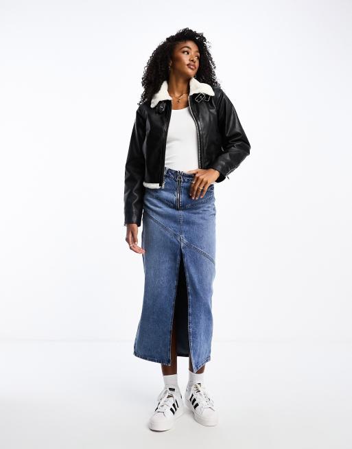 Hollister Faux Fur-Lined Suede Crop Bomber Jacket