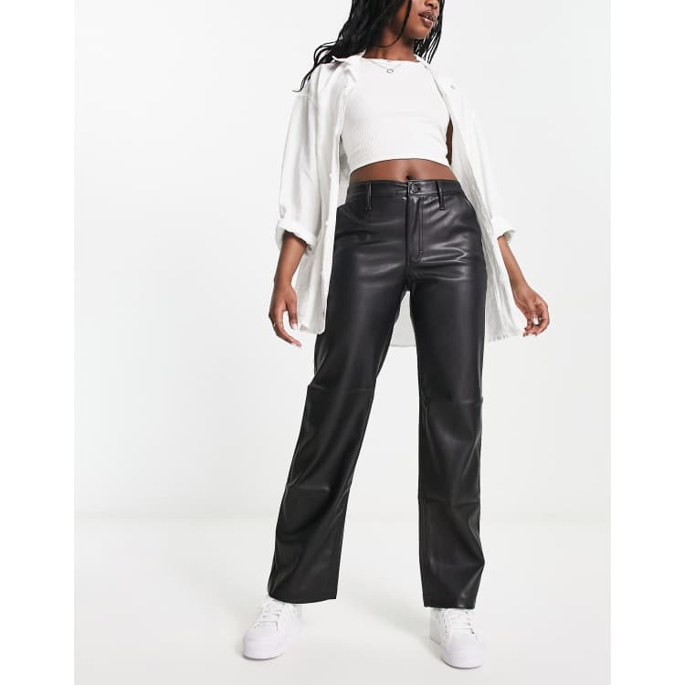 Hollister faux leather dad trouser in black ASOS