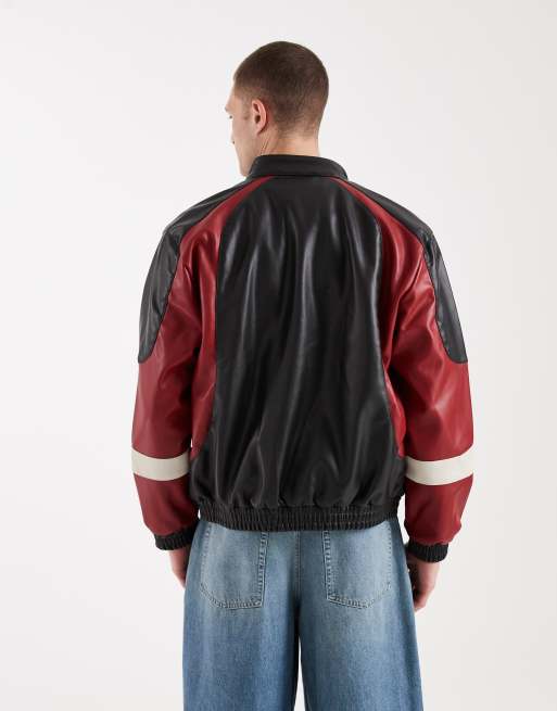 Hollister faux leather dodge graphic bomber jacket in black, 3 of 5