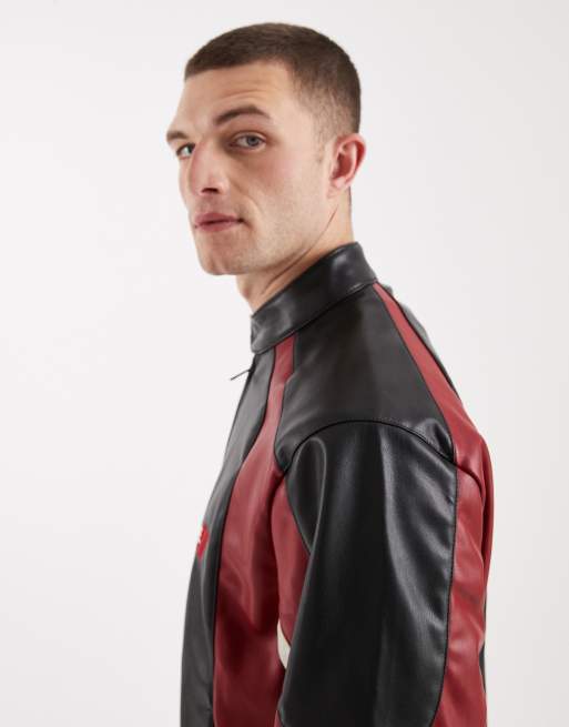 Hollister faux leather dodge graphic bomber jacket in black, 4 of 5