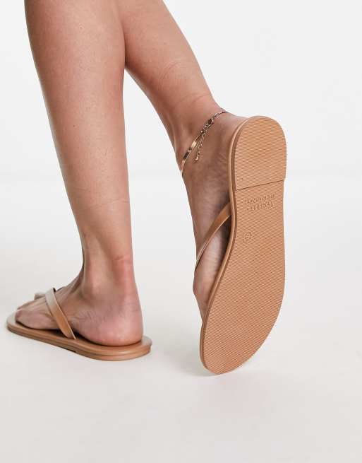Hollister brown leather flip flops best sale