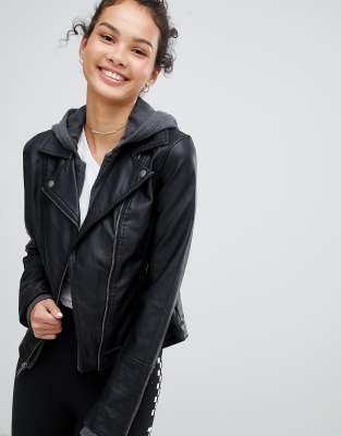 hollister leather jacket with hood