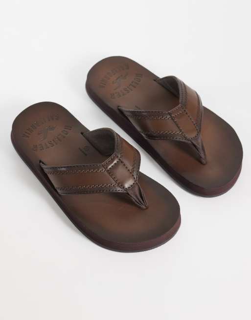 Hollister faux leather thong flip flops in dark brown, 3 of 4