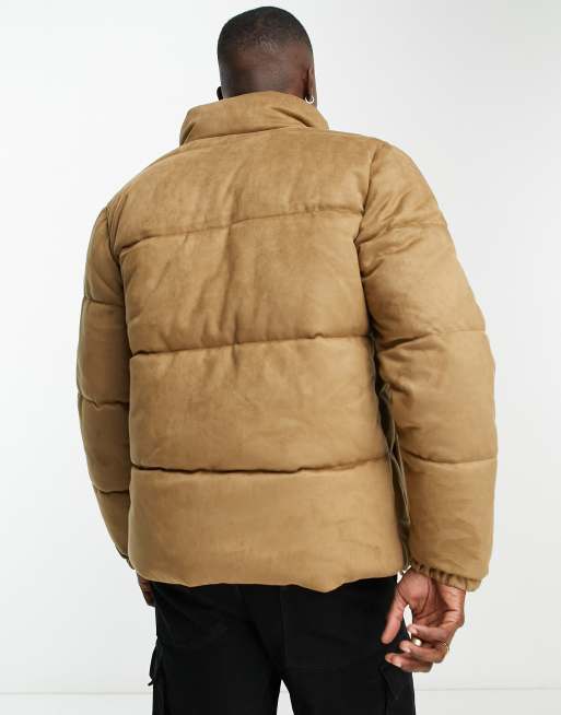 Hollister faux suede oversized puffer jacket in brown