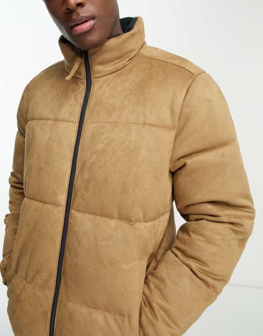 Hollister faux suede oversized puffer jacket in brown