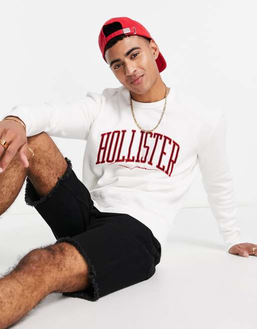 Hollister - Felpa bianca con logo stile college
