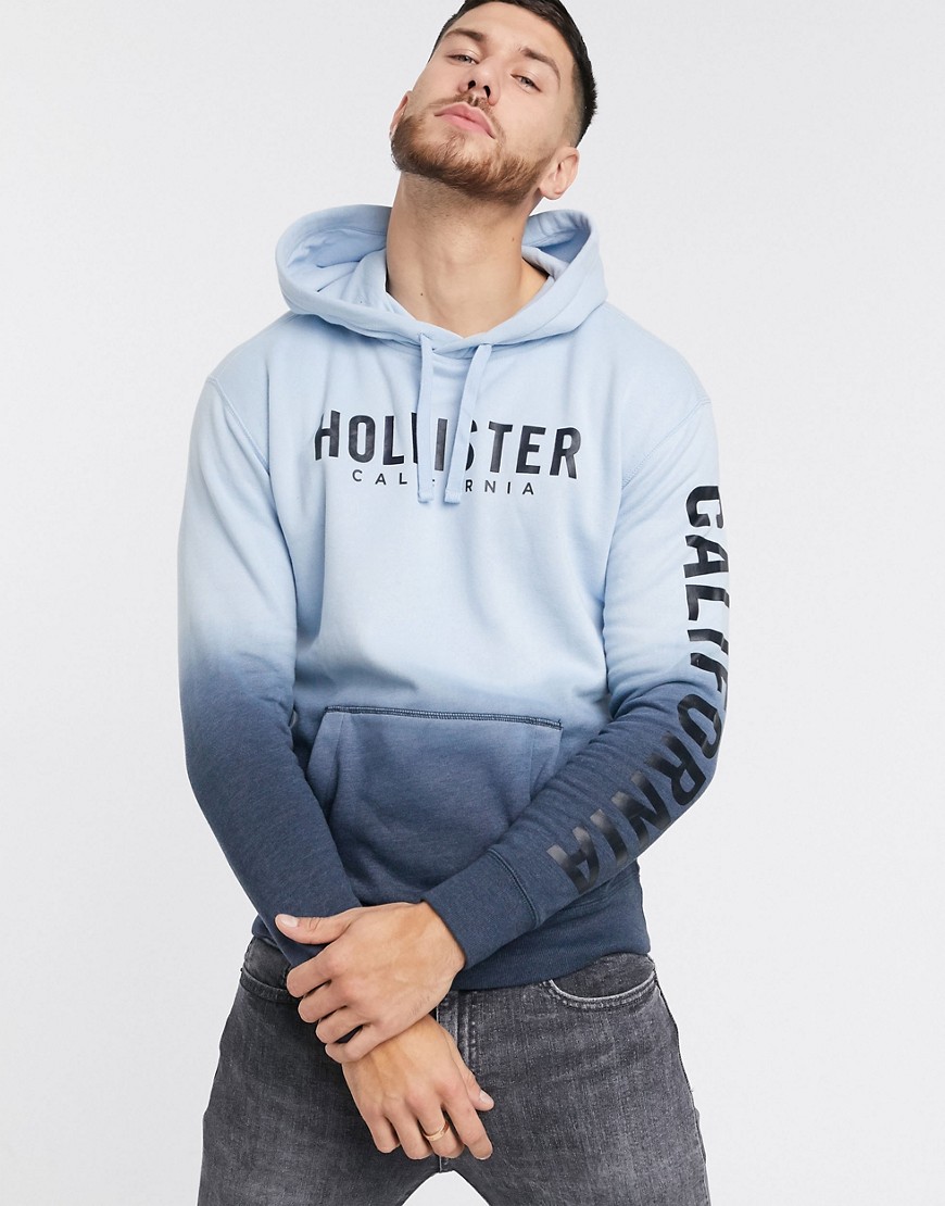 Hollister - Felpa blu con cappuccio e logo sfumato