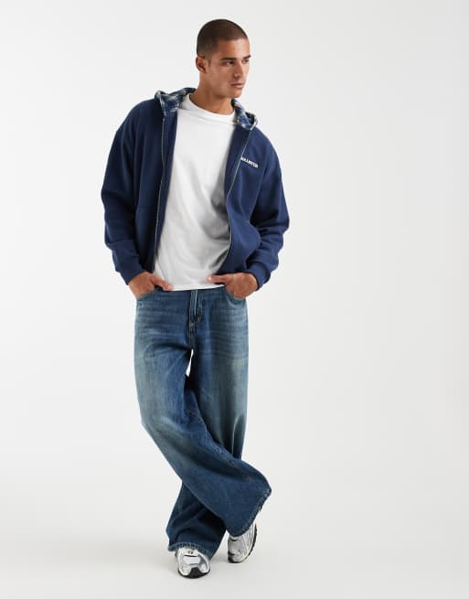 Hollister - Felpa blu navy con cappuccio a contrasto e zip, 2 di 5