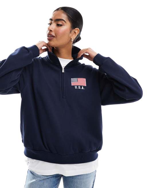 Hollister Felpa blu navy con zip corta e dettaglio ASOS