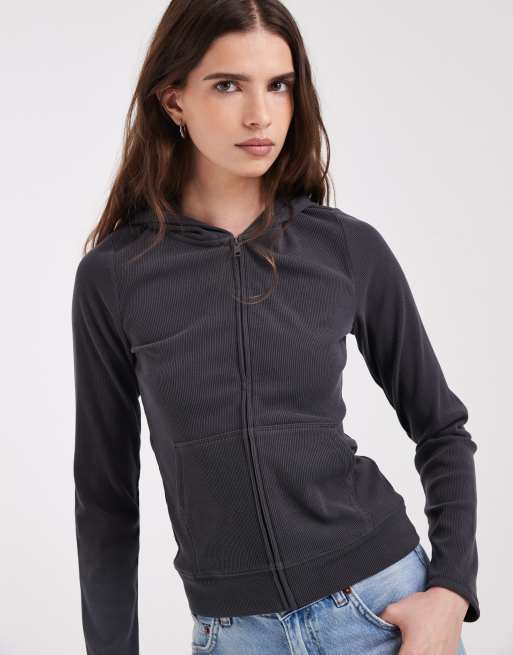 Hollister felpa con cappuccio aderente a maniche lunghe in grigio scuro, 1 di 9