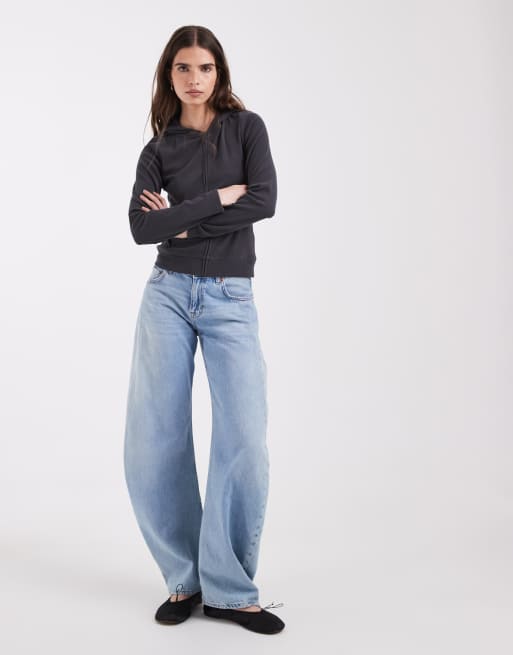 Hollister felpa con cappuccio aderente a maniche lunghe in grigio scuro, 3 di 9