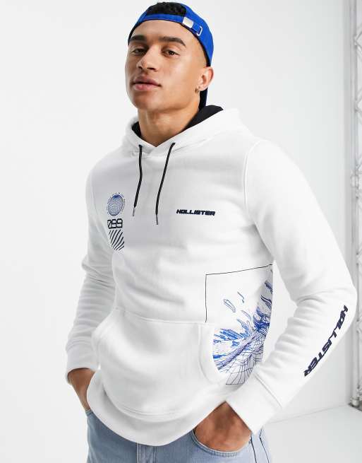Hollister Felpa con cappuccio bianca con logo centrale e sulla manica