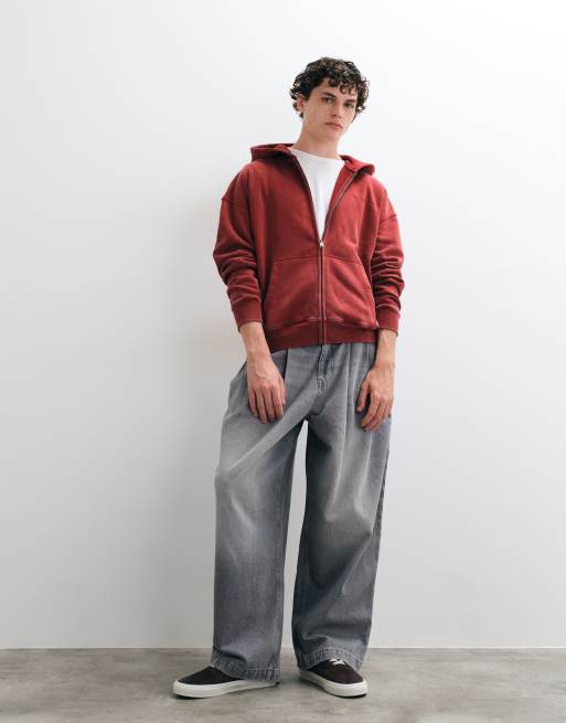 Hollister felpa con cappuccio con zip e logo stampato sul retro rossa, 2 di 5